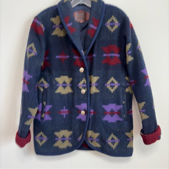 VINTAGE WOOLRICH Aztec Wool Southwestern Women’s Coat Sz M - Picture 2 of 10